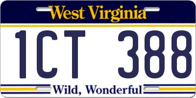 WV license plate 1CT388
