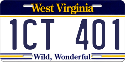 WV license plate 1CT401
