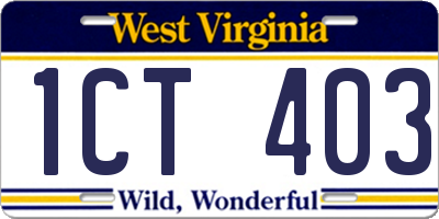WV license plate 1CT403