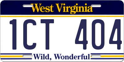 WV license plate 1CT404