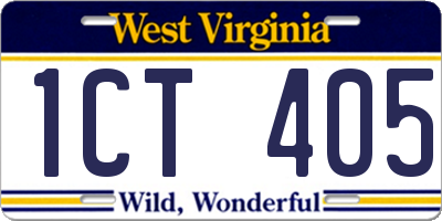 WV license plate 1CT405