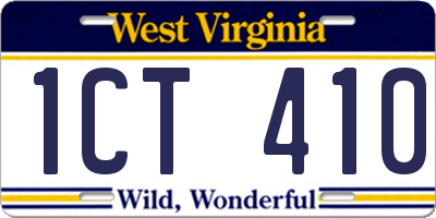 WV license plate 1CT410