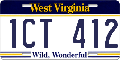 WV license plate 1CT412