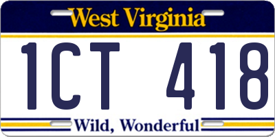 WV license plate 1CT418
