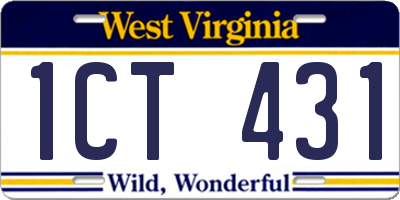 WV license plate 1CT431