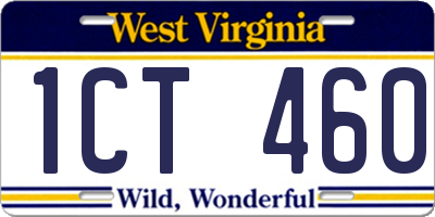 WV license plate 1CT460