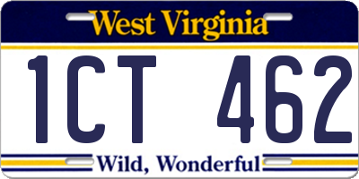 WV license plate 1CT462