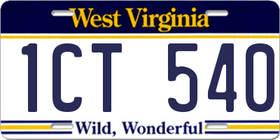 WV license plate 1CT540