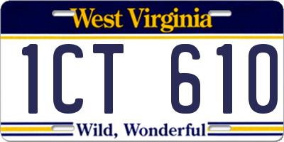 WV license plate 1CT610