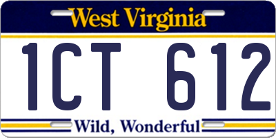 WV license plate 1CT612