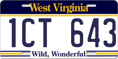 WV license plate 1CT643