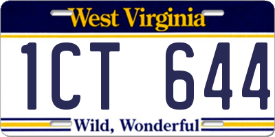 WV license plate 1CT644