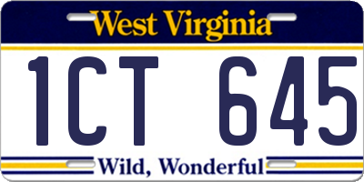 WV license plate 1CT645