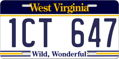 WV license plate 1CT647