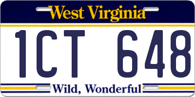 WV license plate 1CT648