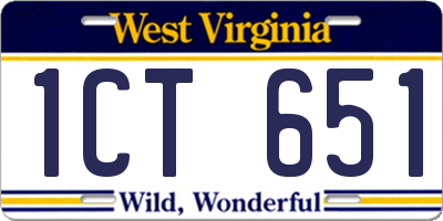 WV license plate 1CT651