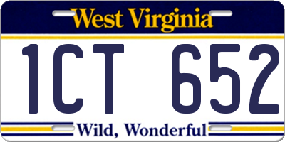 WV license plate 1CT652