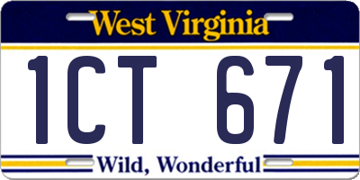 WV license plate 1CT671