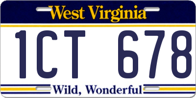 WV license plate 1CT678