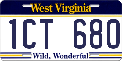 WV license plate 1CT680
