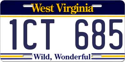 WV license plate 1CT685