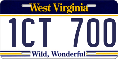 WV license plate 1CT700