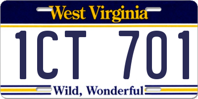 WV license plate 1CT701