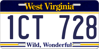 WV license plate 1CT728