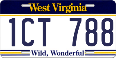 WV license plate 1CT788