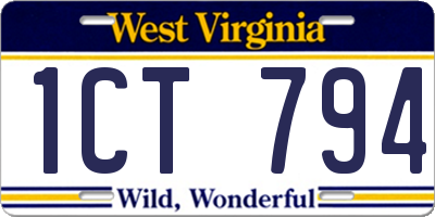 WV license plate 1CT794