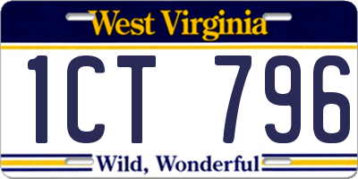 WV license plate 1CT796
