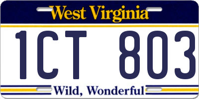 WV license plate 1CT803