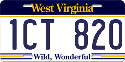 WV license plate 1CT820