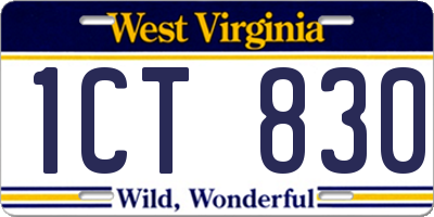 WV license plate 1CT830