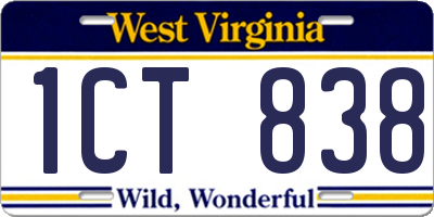 WV license plate 1CT838