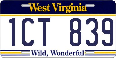 WV license plate 1CT839