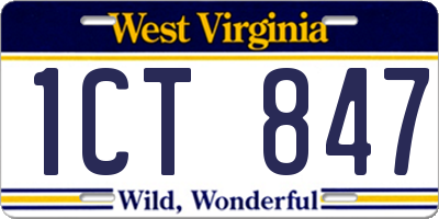 WV license plate 1CT847
