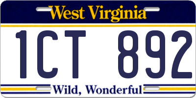 WV license plate 1CT892