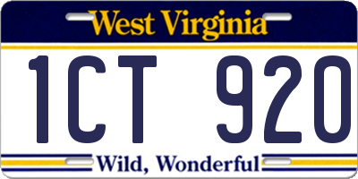 WV license plate 1CT920