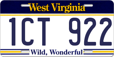 WV license plate 1CT922