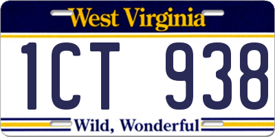 WV license plate 1CT938
