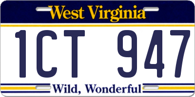 WV license plate 1CT947