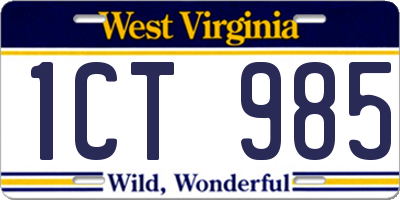 WV license plate 1CT985