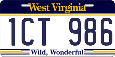 WV license plate 1CT986
