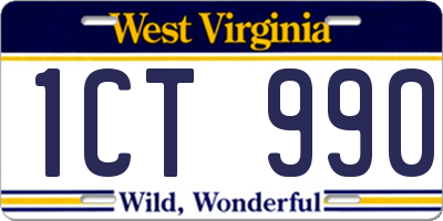 WV license plate 1CT990