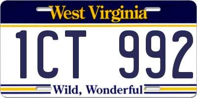 WV license plate 1CT992