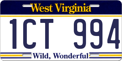 WV license plate 1CT994