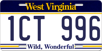 WV license plate 1CT996