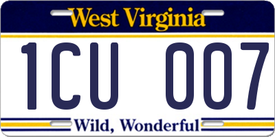 WV license plate 1CU007