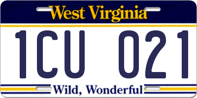 WV license plate 1CU021